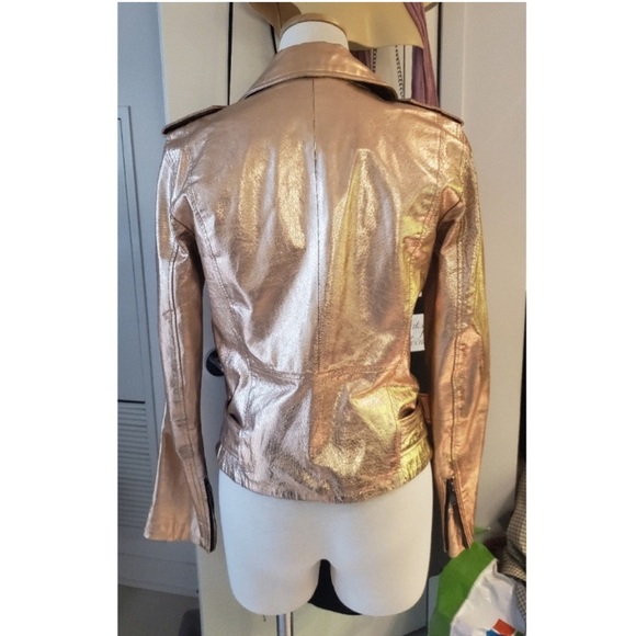 ZARA | Metallic Rose Gold Women's Vegan Leather Jacket - Picture 5 of 14